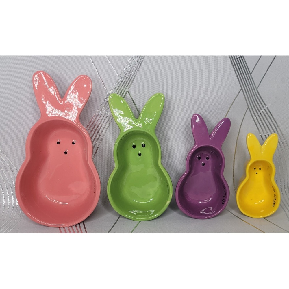 Set Of 4 Ceramic Easter Bunny Peep Measuring Cups‎ Secret Garden 1/4 to 1 Cup!